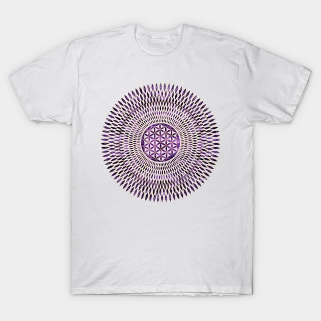 Flower of Life Amethyst and Gold T-Shirt by Nartissima